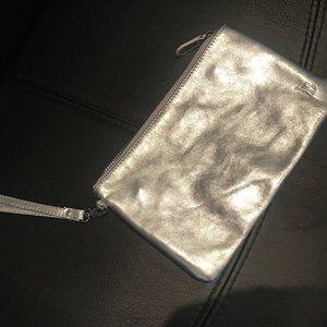 metallic silver wristlet